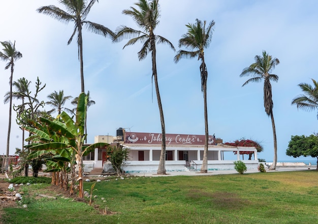 fotoksiążka domku na plaży z palmami na wybrzeżu Peru