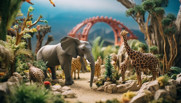 Fotorealistyczna diorama sesja zdjęciowa ze zwierzętami w zoo