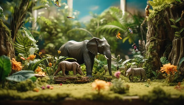 Fotorealistyczna diorama sesja zdjęciowa ze zwierzętami w zoo
