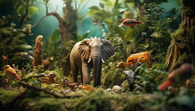 Fotorealistyczna diorama sesja zdjęciowa ze zwierzętami w zoo