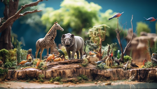 Zdjęcie fotorealistyczna diorama sesja zdjęciowa ze zwierzętami w zoo