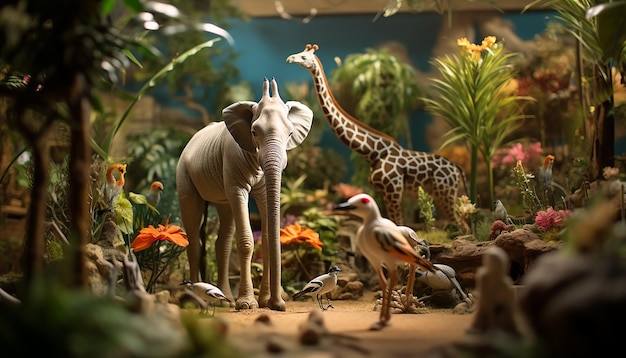 Zdjęcie fotorealistyczna diorama sesja zdjęciowa ze zwierzętami w zoo