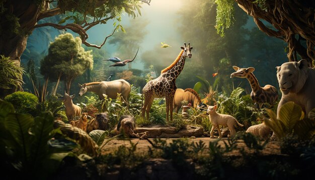 Fotorealistyczna diorama sesja zdjęciowa ze zwierzętami w zoo