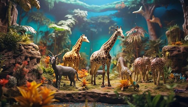 Fotorealistyczna diorama sesja zdjęciowa ze zwierzętami w zoo