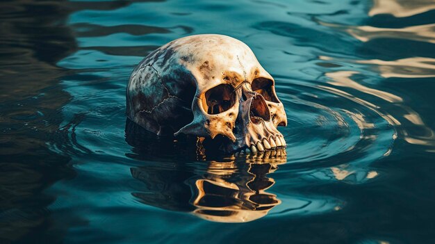 Fotorealistyczna grafika AI przedstawiająca czaszkę w wodzie Generacyjna sztuczna inteligencja