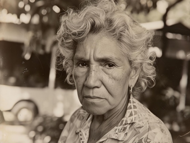 Zdjęcie fotorealistyczna stara latynoska kobieta z blond kręconymi włosami vintage ilustracja