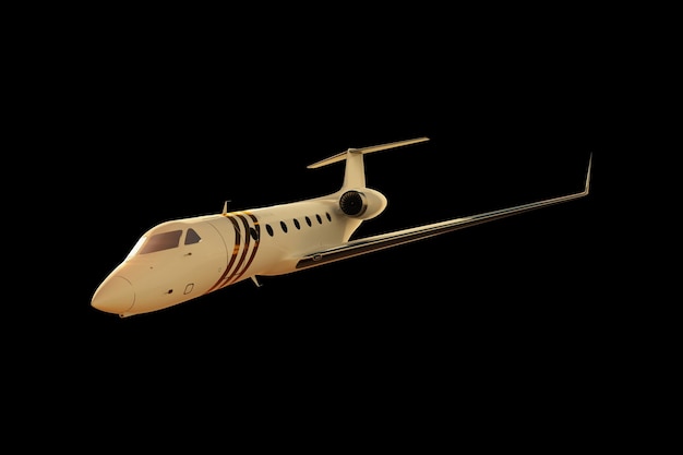 Fotorealistyczne renderowanie biznesowego samolotu odrzutowego na czarnym tle izolować Pojęcie lotów biznesowych prywatny odrzutowiec luksusowe życie korporacyjne podróże służbowe 3D ilustracja 3D render