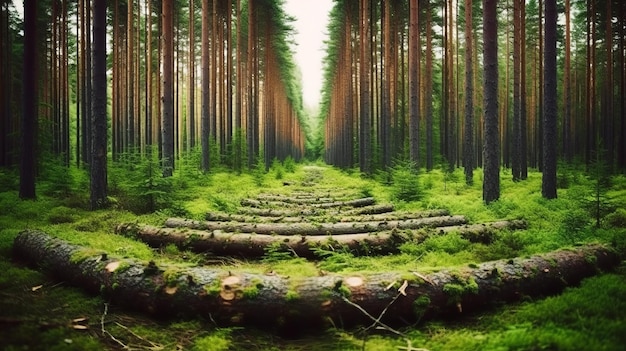 Fotorealistyczny krajobraz uspokajającego symetrycznego lasu z L