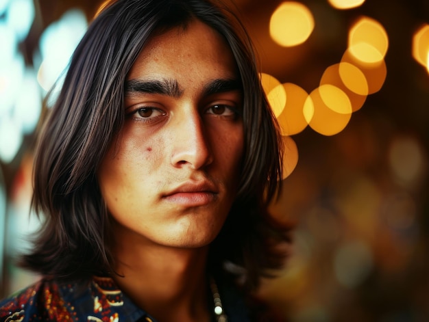 Fotorealistyczny nastolatek z Persji z brązowymi, prostymi włosami