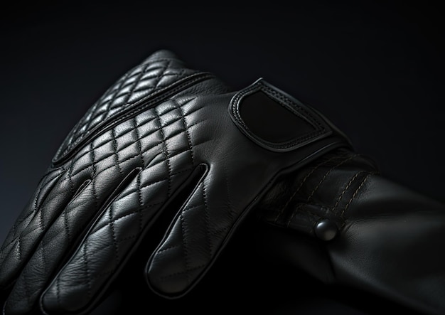 Fotorealistyczny obraz pary czarnych skórzanych rękawiczek uchwycony pod kątem bocznym na