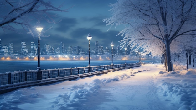 Fotorealistyczny zimowy krajobraz w Montrealu