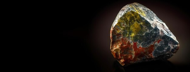 Fourmarierite to rzadki szlachetny kamień naturalny na czarnym tle wygenerowany przez sztuczną inteligencję.