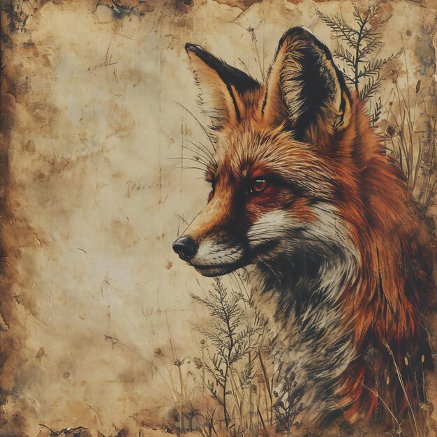 Zdjęcie fox journal design fox vintage paper digital journal tworzenie kart