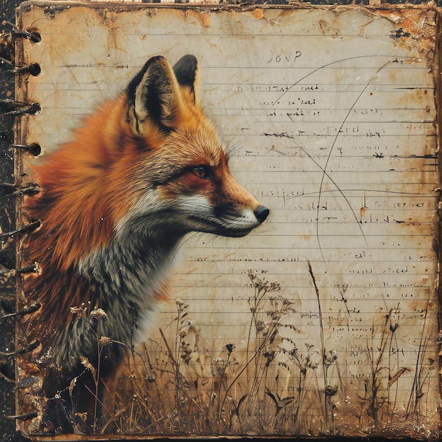 Fox Journal Design Fox Vintage Paper Digital Journal Tworzenie kart