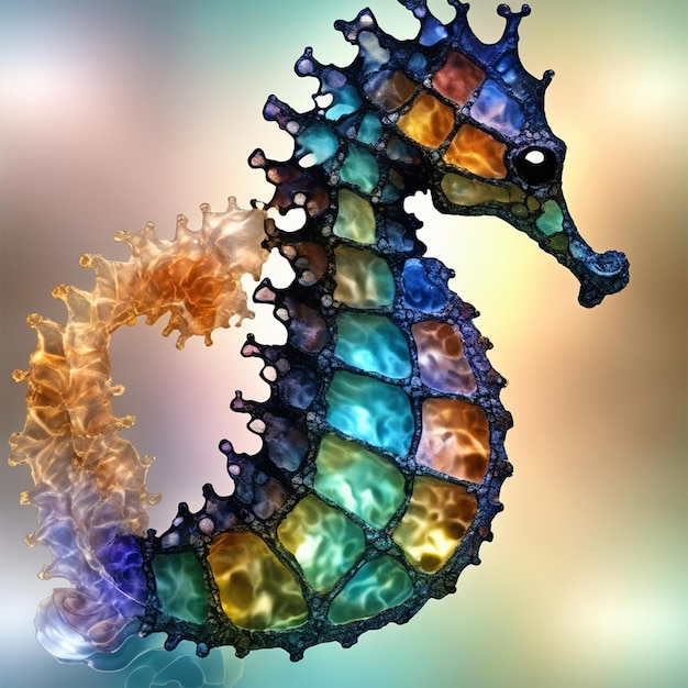 Zdjęcie fractal art of a seahorse in the style of alcohol ink mosaic soft focus no contrast cinematic