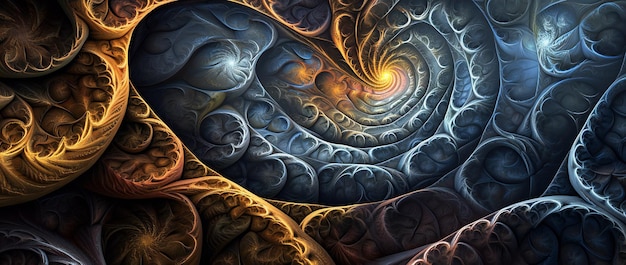 Zdjęcie fractal art w złotych i niebieskich odcieniach