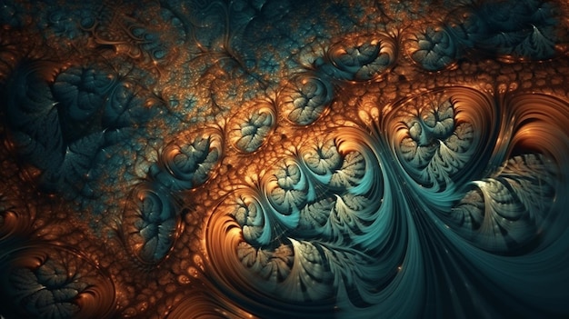 Fractal obraz niebieski i zielony swirly designgenerative ai