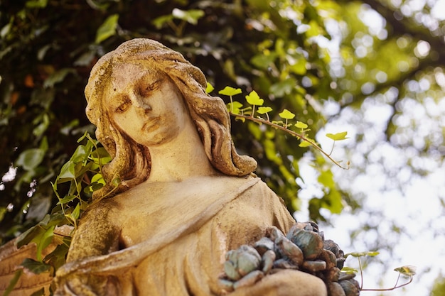 Fragment Antycznej Rzeźby Anioła W Złotym Blasku Na Starym Cmentarzu