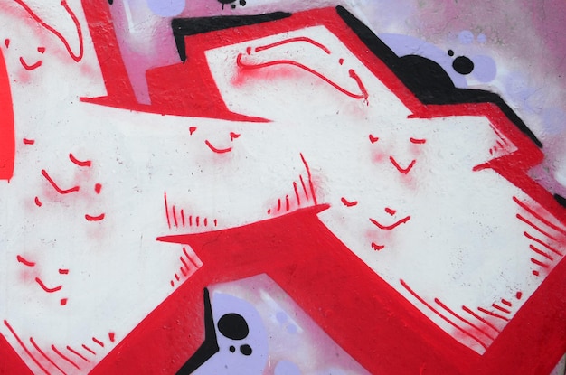 Fragment kolorowych malowideł graffiti z konturami i cieniami z bliska
