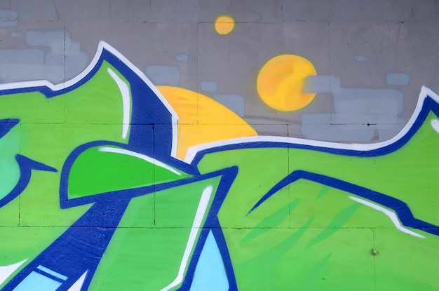Zdjęcie fragment kolorowych malowideł graffiti z konturami i cieniami z bliska