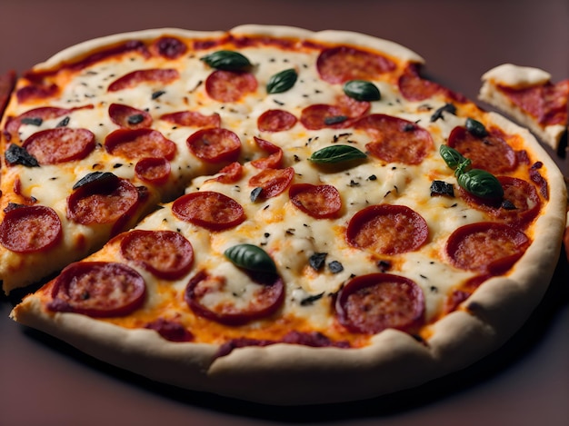 Fragment pysznej pizzy nadziewanej dużą ilością sera zapewniającej eksplozję smaków Nie można się oprzeć Wygenerowane przez AI