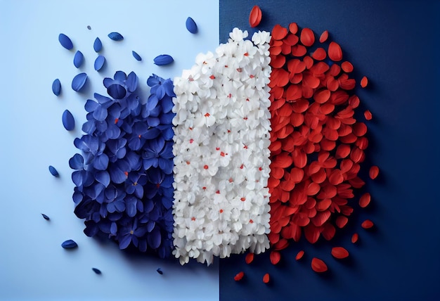 Zdjęcie francuska flaga wykonana z kwiatów generuj ai