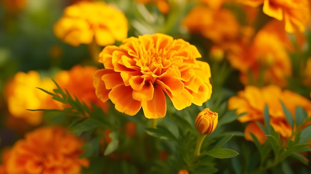 Francuski marigold tagetes patula makro z bliska