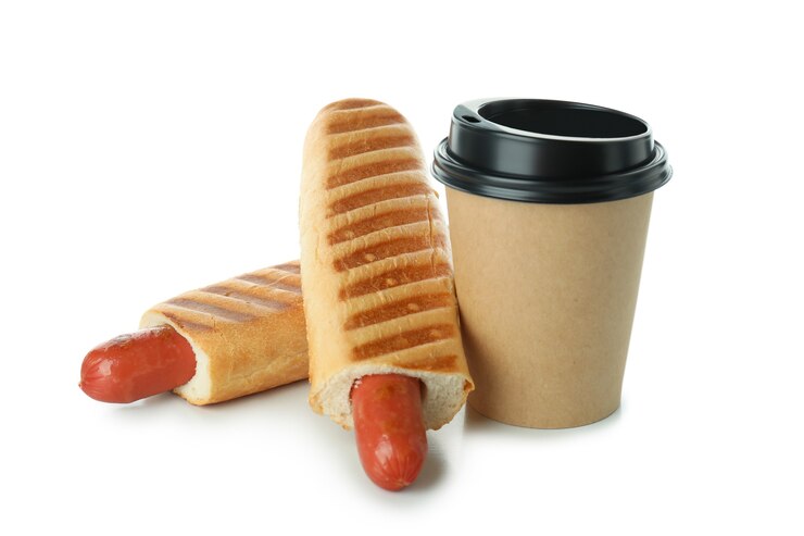 Zdjęcie francuskie hot dogi i kawa na białym tle