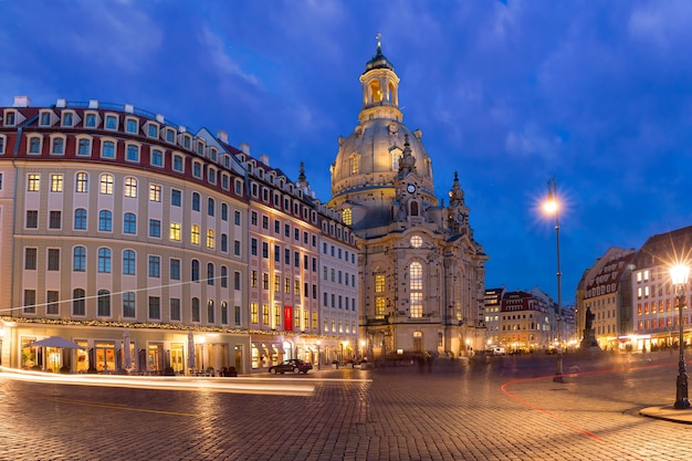 Frauenkirche Nocą W Dreźnie, Niemcy