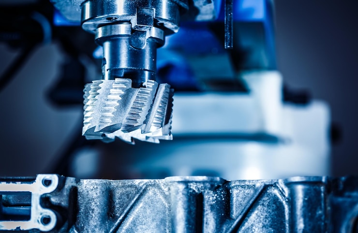 Zdjęcie frezarka cnc do obróbki metali. nowoczesna technologia obróbki metalu.