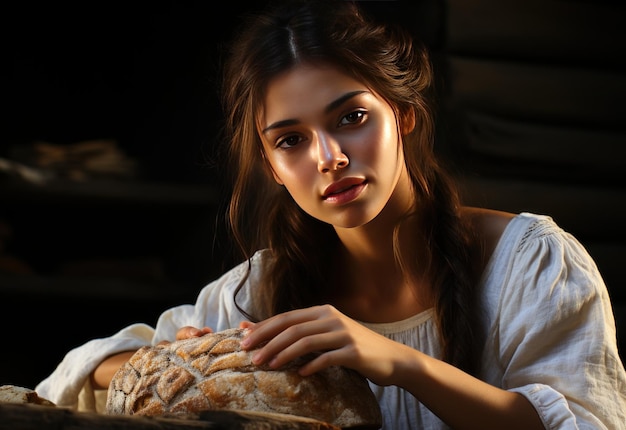 Front_view_black_woman_slicing_bread