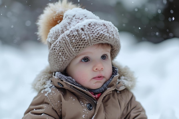 Frosty Baby siedzi zimą Generuj ai