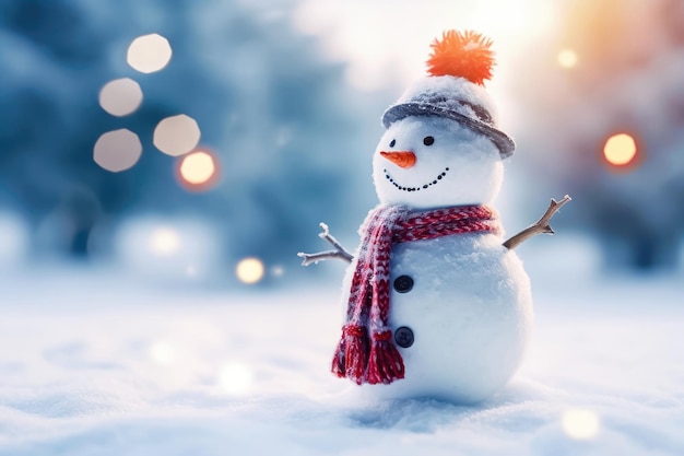 Frosty Fun Snowman i Bokeh Lights Generacyjna sztuczna inteligencja