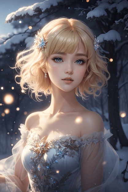 Frosty Glamour Piękna blond koreańska dziewczyna w sukience Frost Off Shoulder
