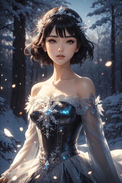 Frosty Glamour Piękna koreańska dziewczyna w sukience Frost Off Shoulder