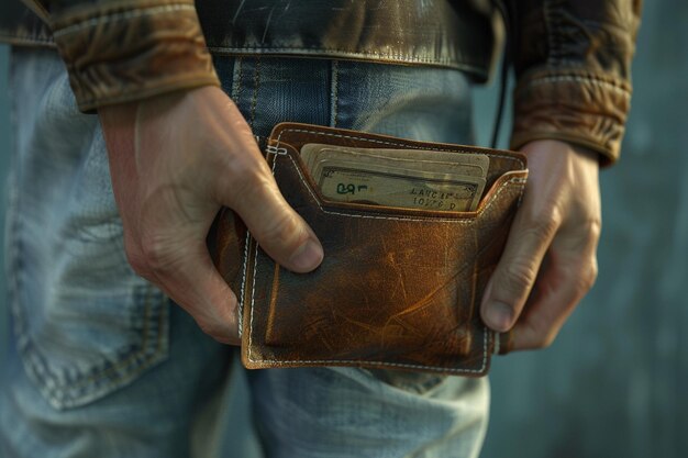 Frustrowana osoba trzymająca portfel z pustą kieszenią