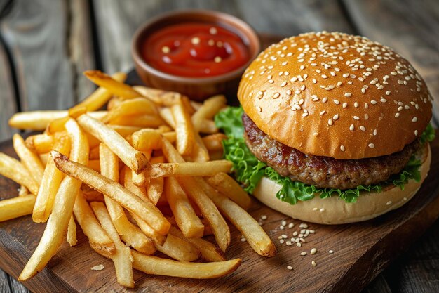 Frytki i hamburger w restauracji fast food