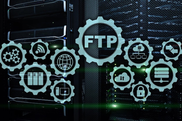 FTP File Transfer Protocol Network Transfer danych do serwera na tle superkomputera