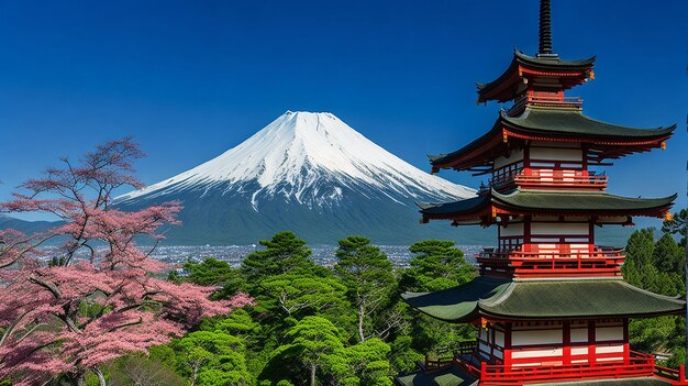 Zdjęcie fuji mountainchureito pagoda świątynia japonia