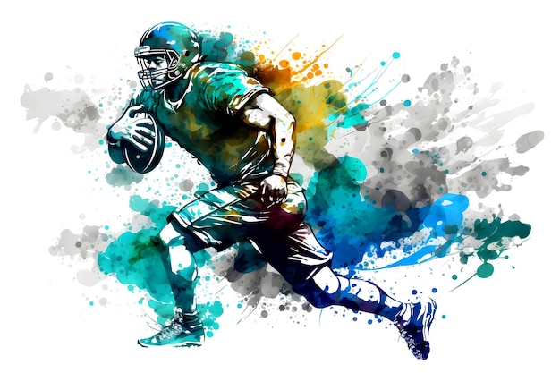 Futbol amerykański człowiek gracz z wielokolorowe farby powitalny samodzielnie na białym tle Sieć neuronowa generowane sztuki