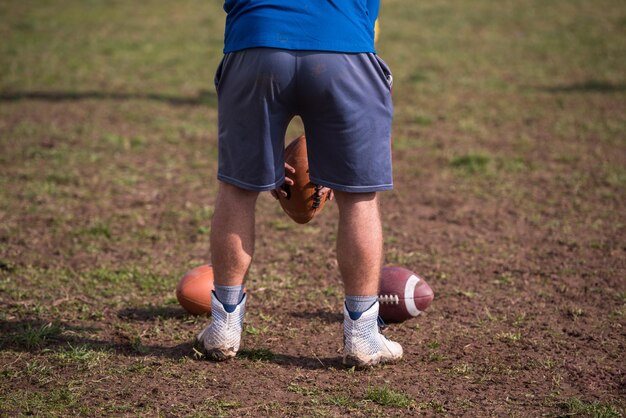 Futbol Amerykański Kicker ćwiczący Futbol Kickoff Zbliżenie Strzał