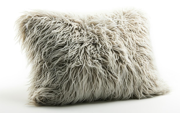 Futrzana poduszka Brązowo-biała poduszka na białym tle