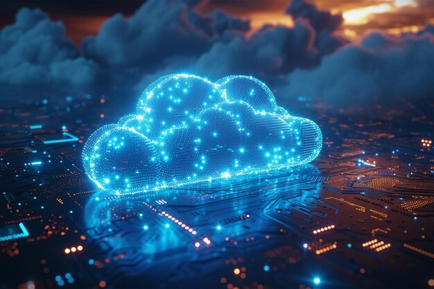 Futuristyczna chmura informacji na niebie Narodowy Dzień Backupu