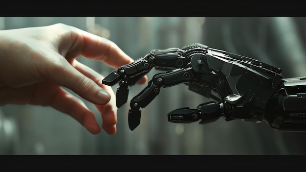 Futuristyczna interakcja między człowiekiem a robotem Delikatny dotyk niepewności i przewidywania