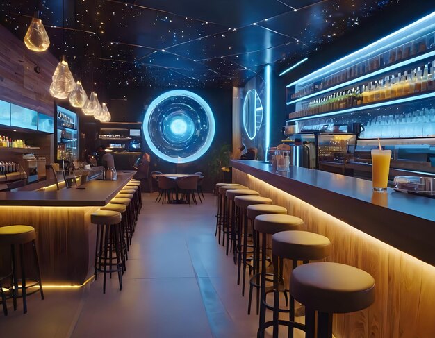 Futuristyczna kawiarnia, gdzie goście piją świecące napoje energetyczne