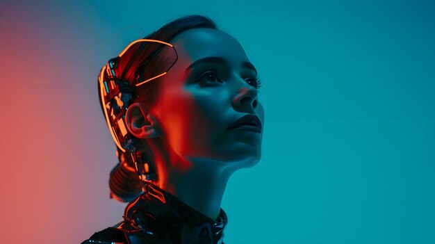 Futuristyczna kobieta z neonową twarzą