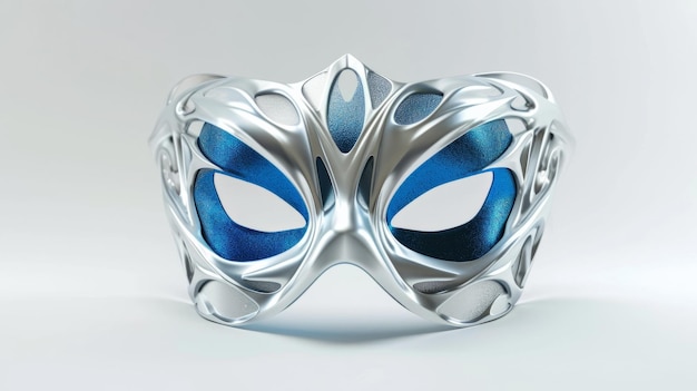 Futuristyczna maska maskowana sci-fi w srebrze metalicznym i niebieskim generatywnym ai