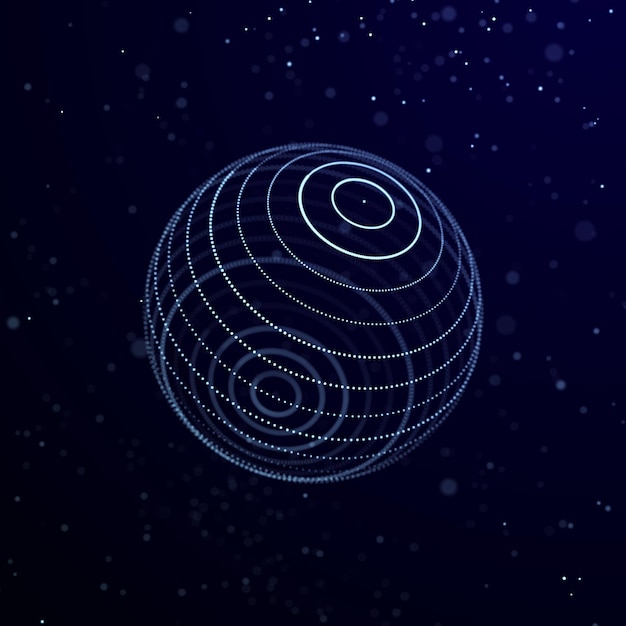 Futuristyczna skręcona sfera wykonana z linii i kropek Technologiczne tło Sieć transmisji danych