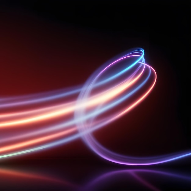 Futuristyczne abstrakcyjne kolorowe tło z świecącymi elektrycznymi jasnymi neonowymi liniami światła