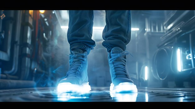 Zdjęcie futuristyczne buty z świecącymi podeszwami